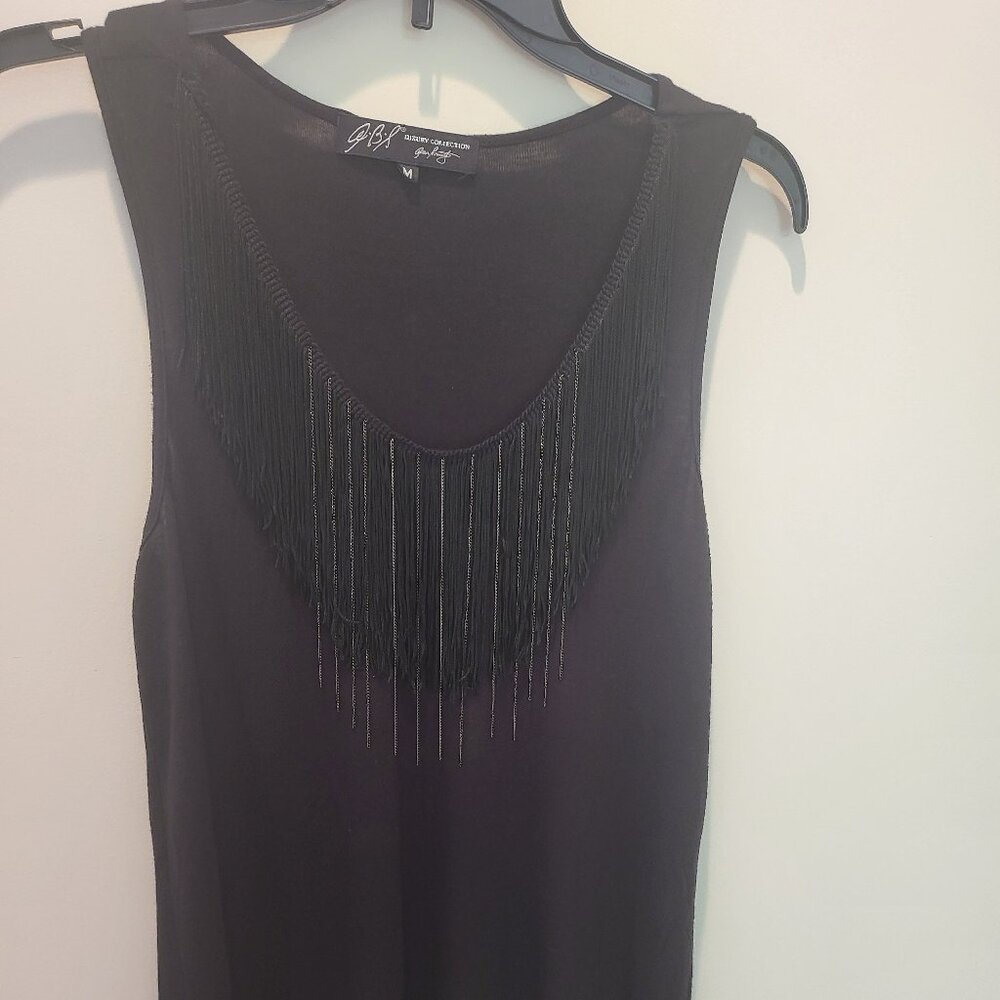 Women's ABS - Allen Schwartz Black Tank Top with Fringe (M)